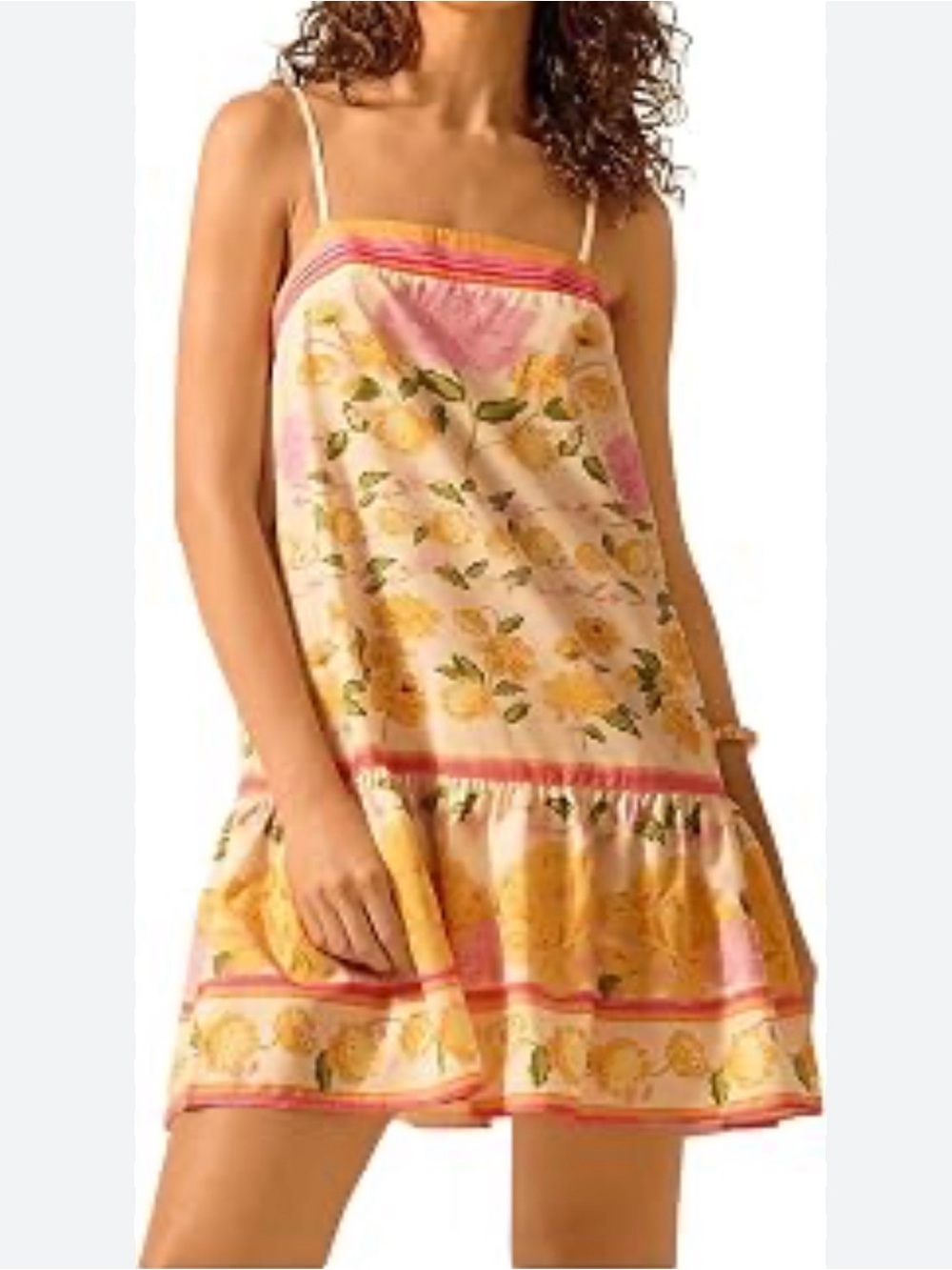 Amazon Yellow & Pink Floral Spaghetti-Strap Mini Dress